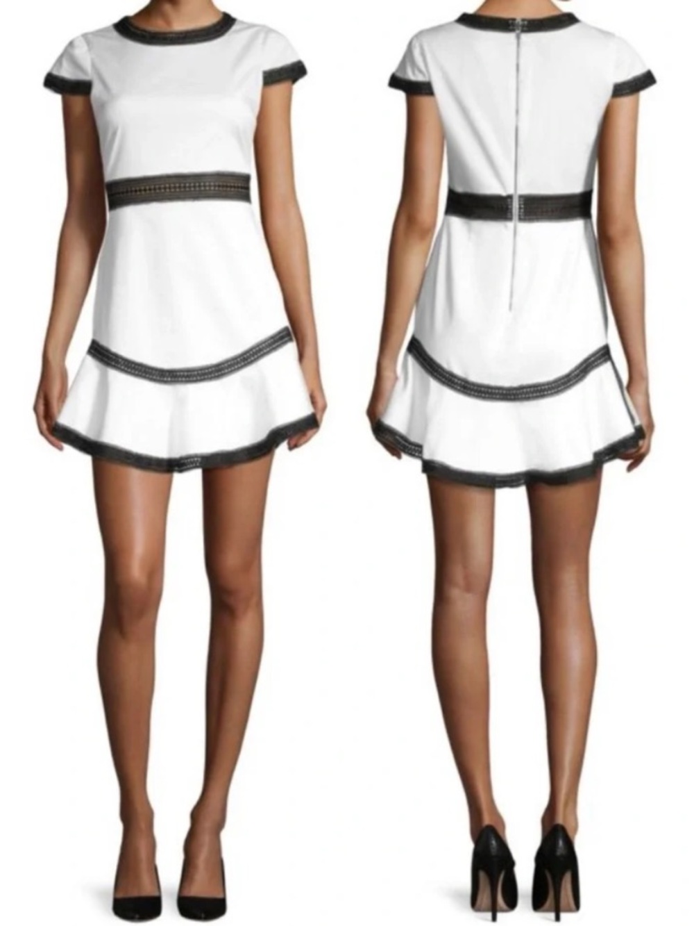 Alice + Olivia White Dress with Black Lace Trim